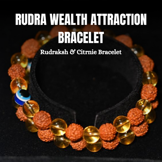 Wealth Attraction Bracelet (Rudraksha, Citrine & Evil Eye)